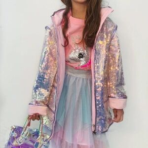 Lola + The Boys Hoodie Sequin Raincoat Jacket Winter Layered Girls Kids Size 8